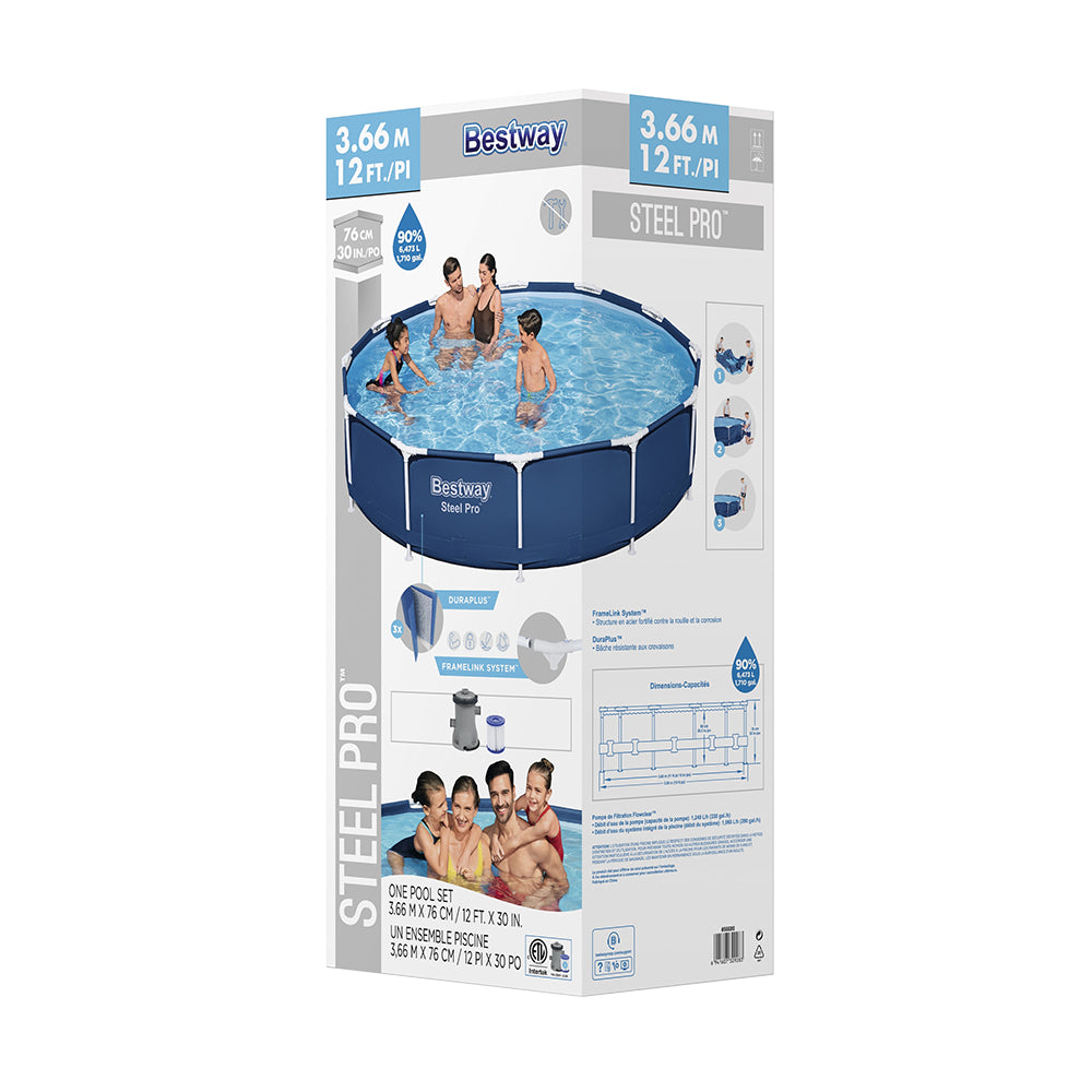 366cm Round Steel Frame Above Ground Pool with Filter Pump, 6473L