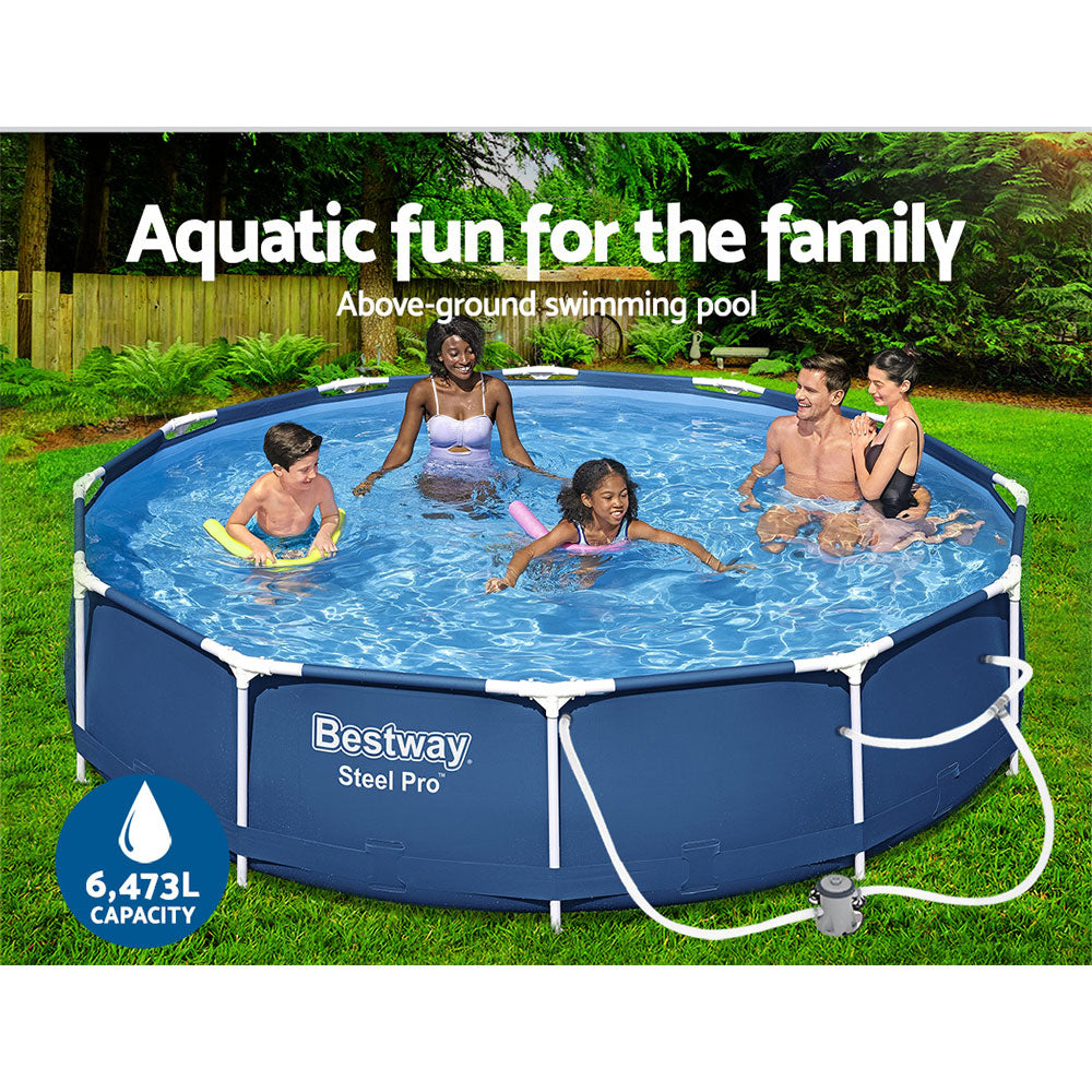 366cm Round Steel Frame Above Ground Pool with Filter Pump, 6473L