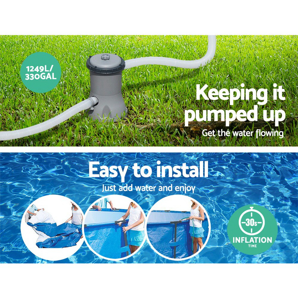 366cm Round Steel Frame Above Ground Pool with Filter Pump, 6473L