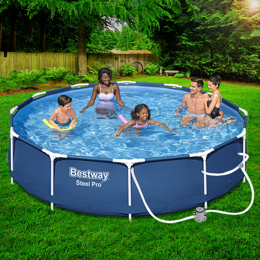 366cm Round Steel Frame Above Ground Pool with Filter Pump, 6473L