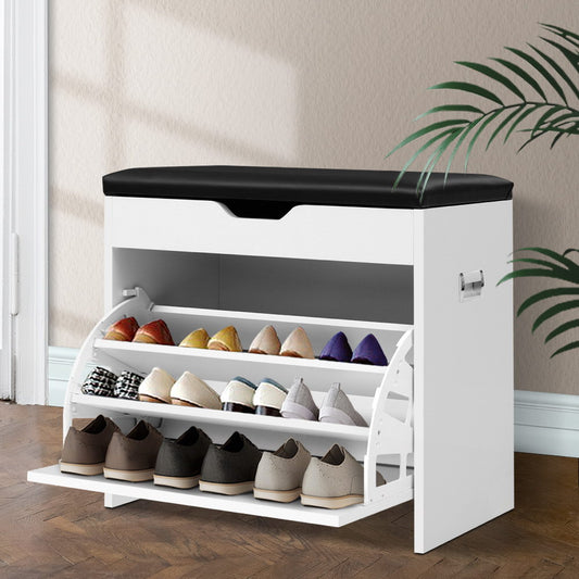 3-Tier Shoe Rack Cabinet Bench, 15 Pairs (White)