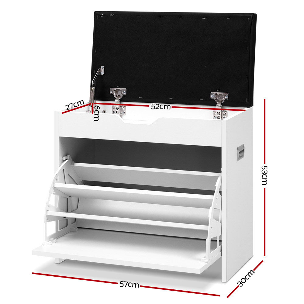 3-Tier Shoe Rack Cabinet Bench, 15 Pairs (White)