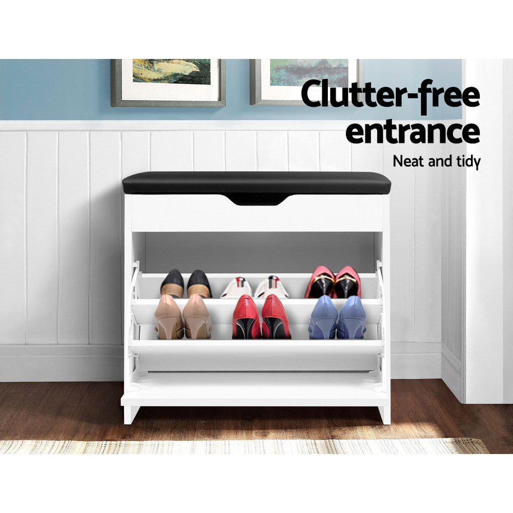 3-Tier Shoe Rack Cabinet Bench, 15 Pairs (White)