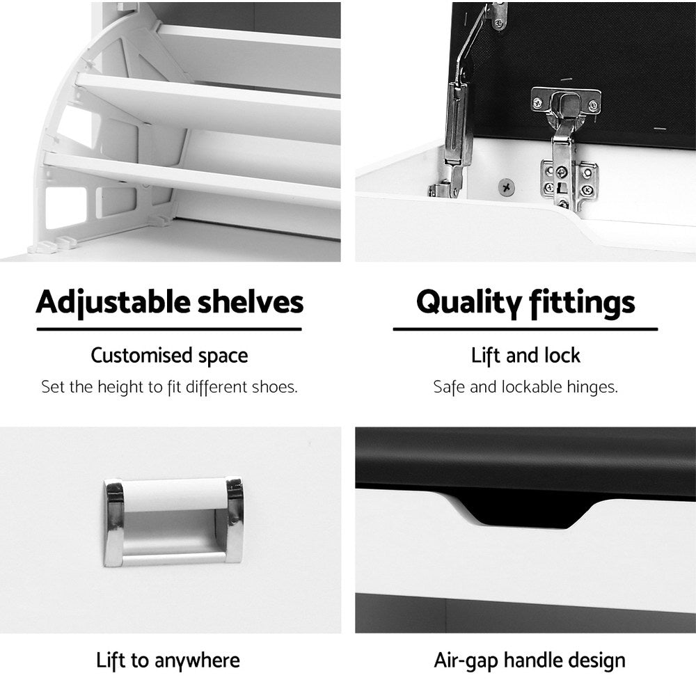 3-Tier Shoe Rack Cabinet Bench, 15 Pairs (White)