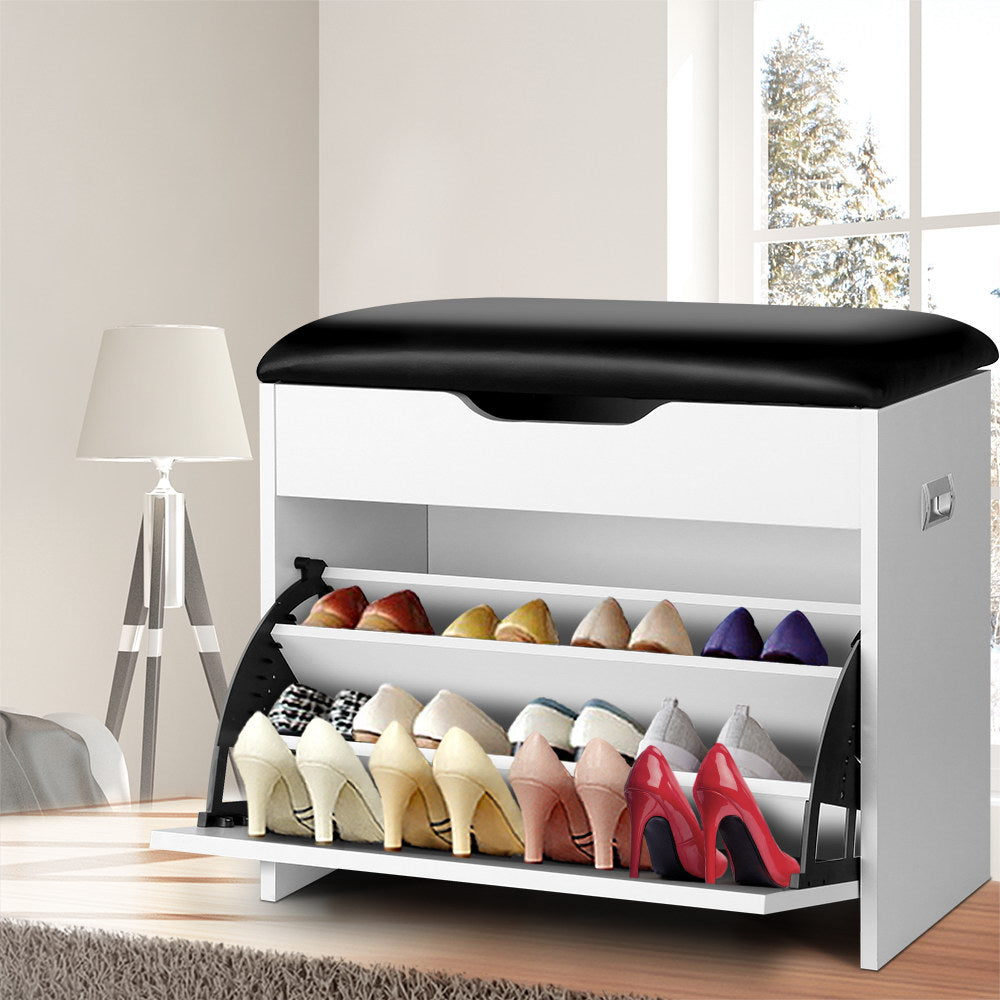 3-Tier Shoe Rack Cabinet Bench, 15 Pairs (White)
