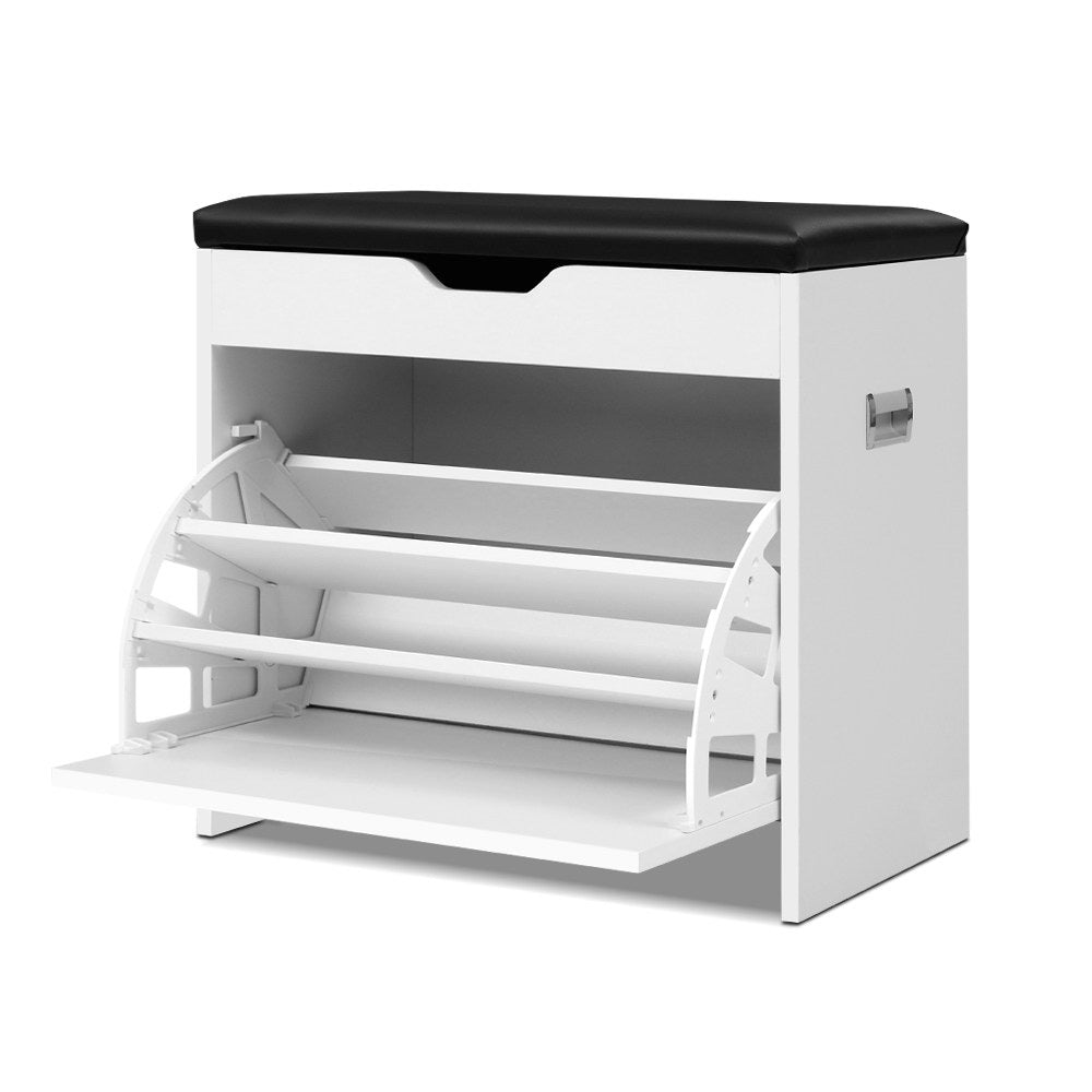 3-Tier Shoe Rack Cabinet Bench, 15 Pairs (White)