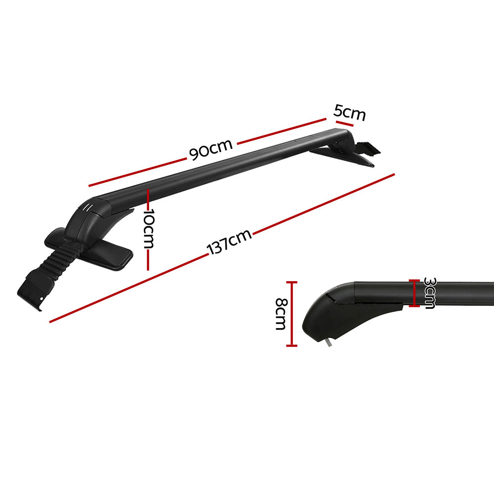 Lockable Aluminium Roof Rack Cross Bars, 90cm (Black)