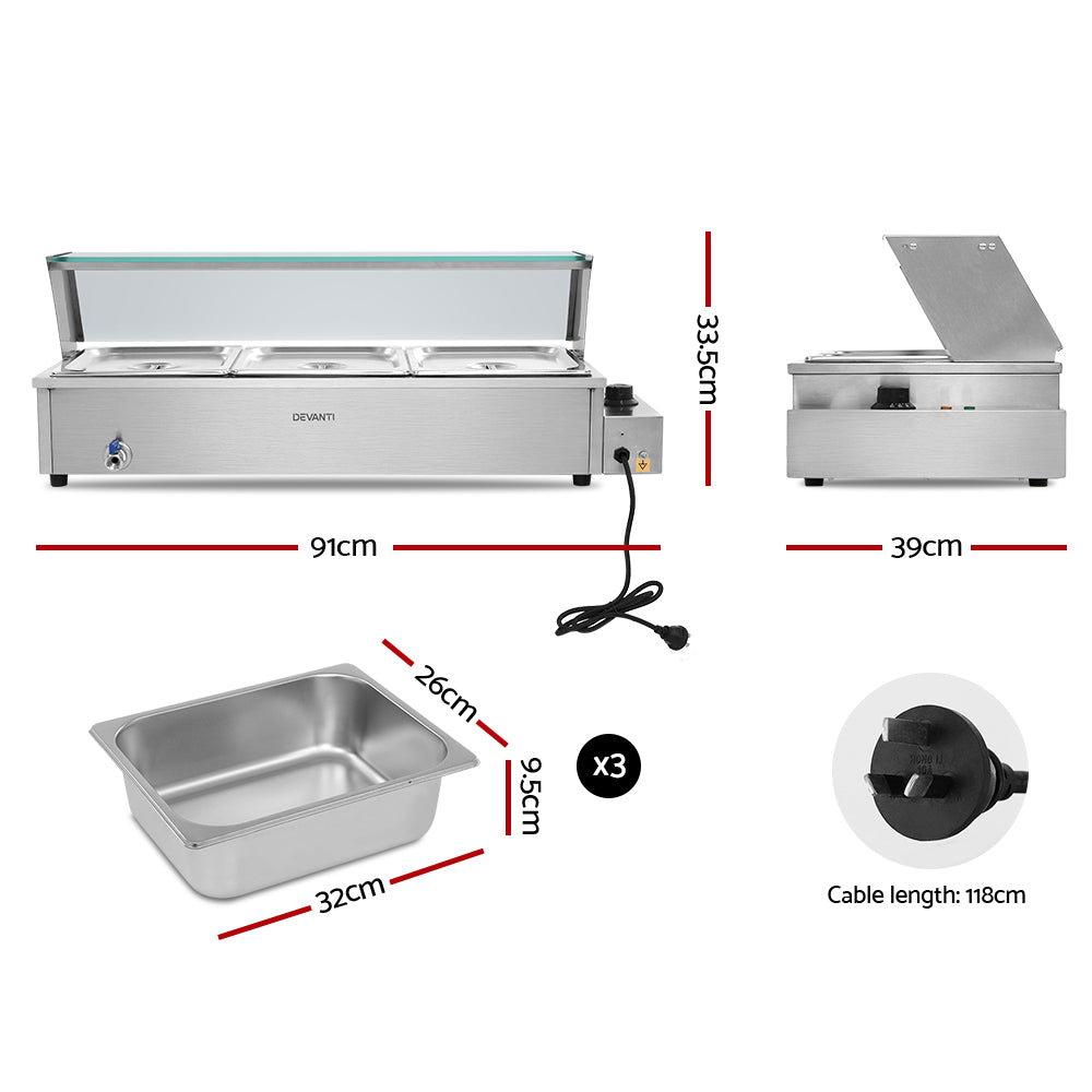 Commercial Bain Marie Food Warmer, 3 Electric Buffet Pans
