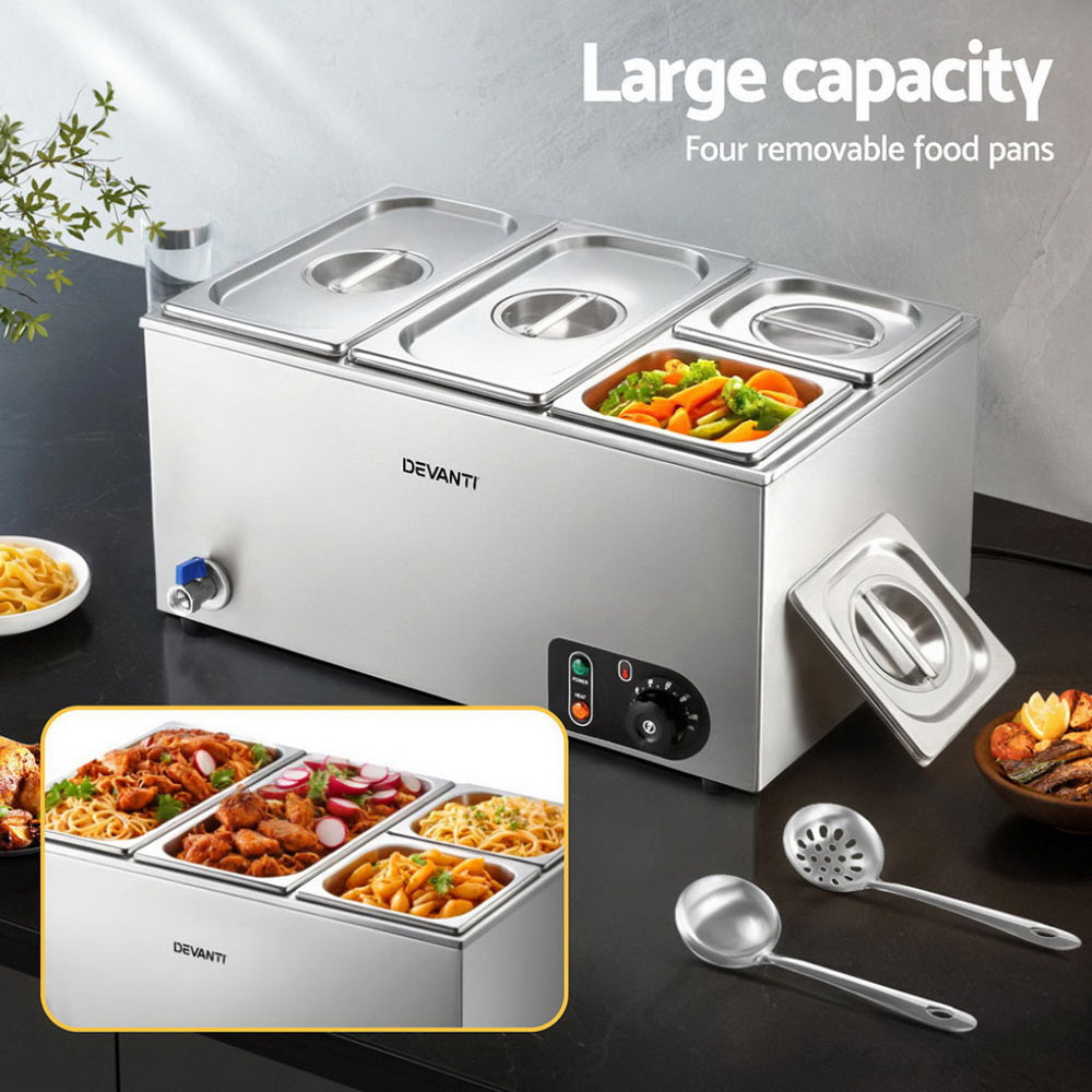 Commercial Bain Marie Food Warmer, 4 Electric Buffet Pans