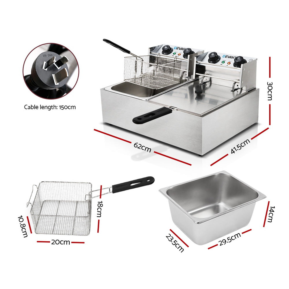 20L Commercial Electric Deep Fryer, Double Basket 4400W