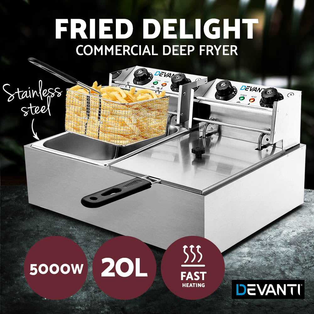 20L Commercial Electric Deep Fryer, Double Basket 4400W