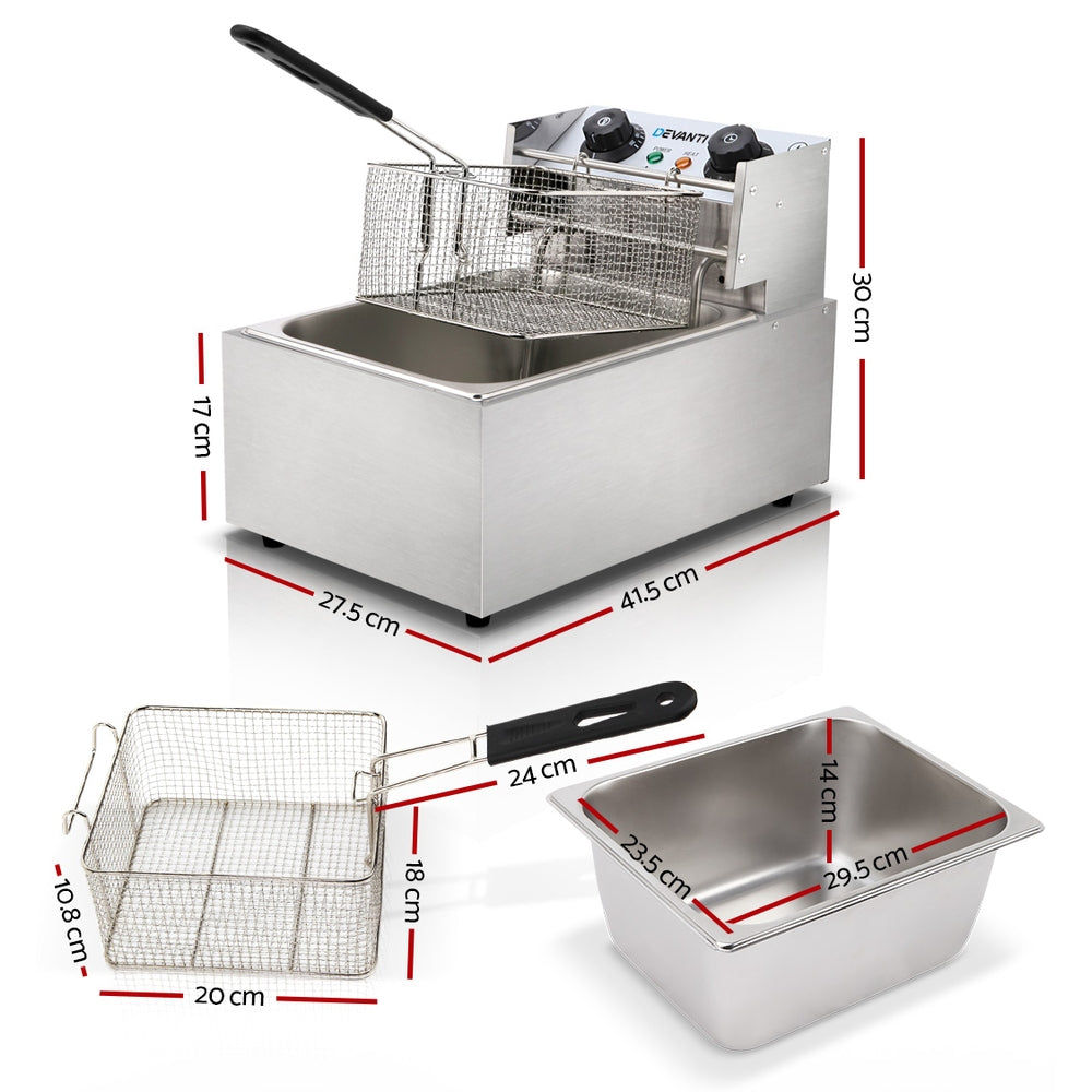 10L Commercial Electric Deep Fryer, Single Basket 2200W