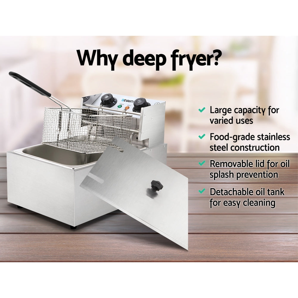 10L Commercial Electric Deep Fryer, Single Basket 2200W