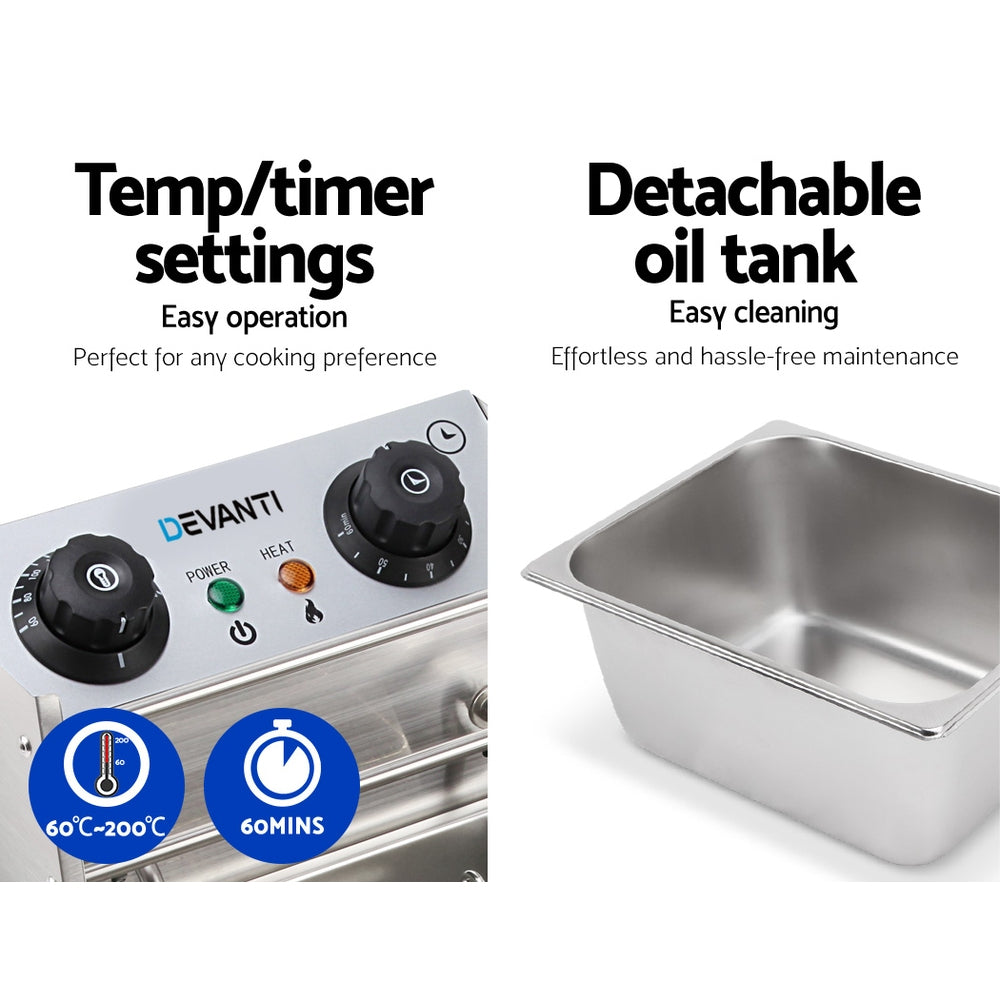 10L Commercial Electric Deep Fryer, Single Basket 2200W