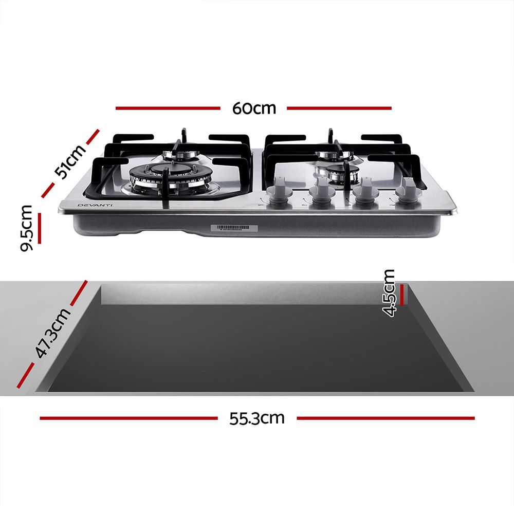 60cm 4 Burner Gas Cooktop (Silver)