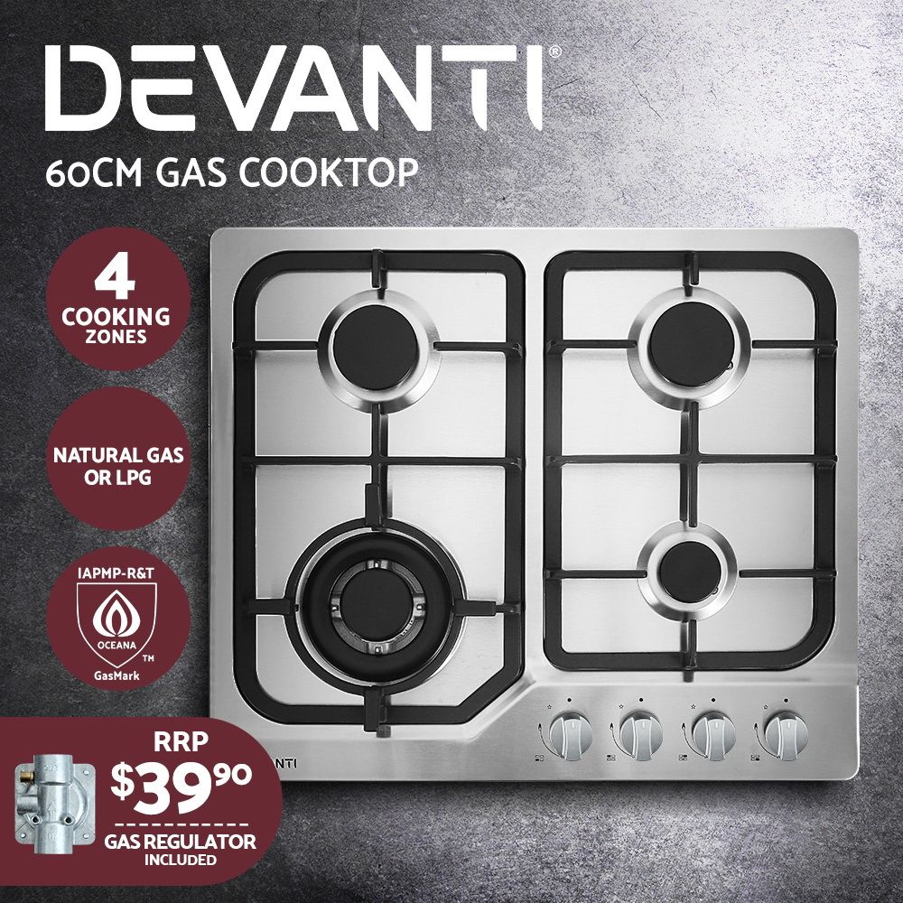 60cm 4 Burner Gas Cooktop (Silver)