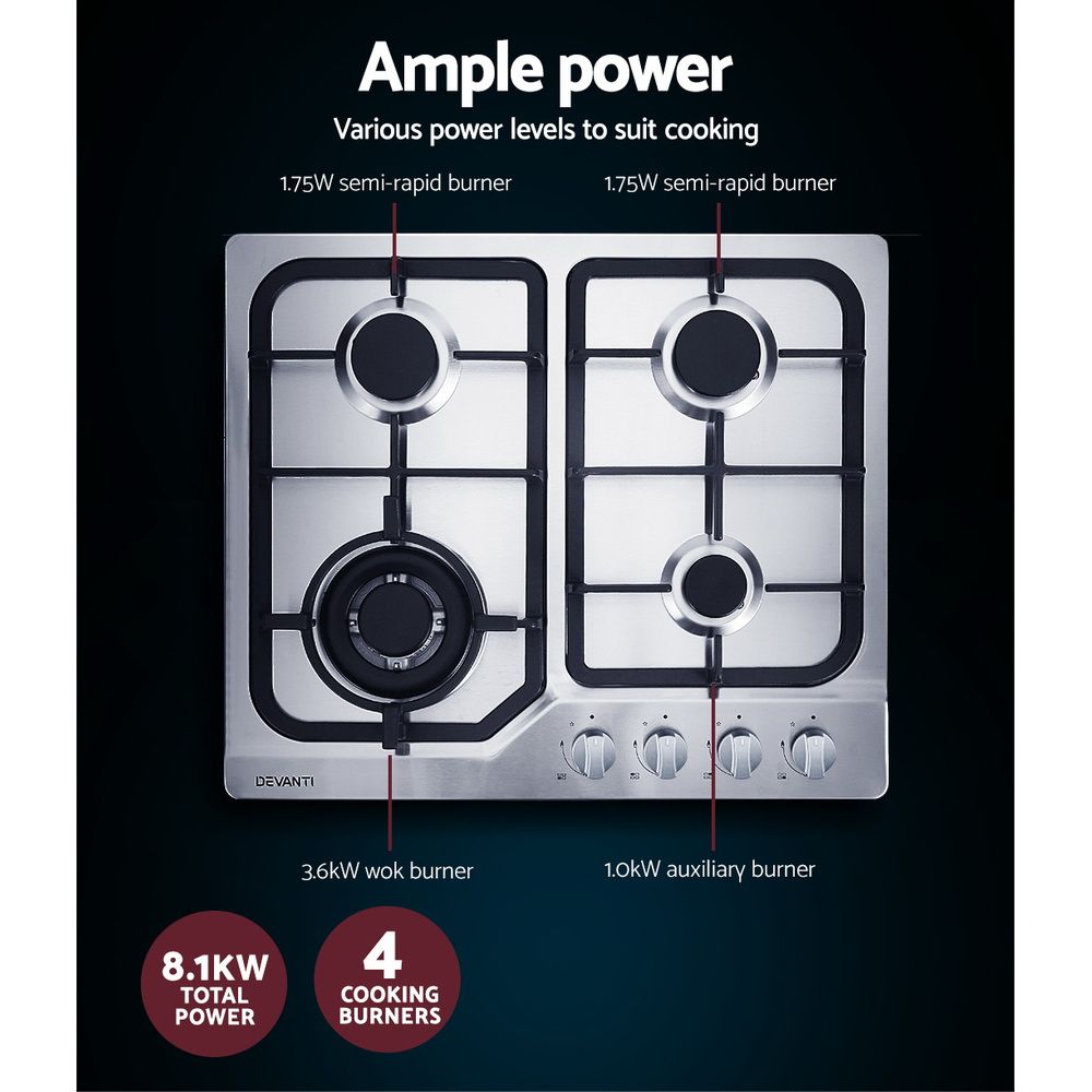 60cm 4 Burner Gas Cooktop (Silver)