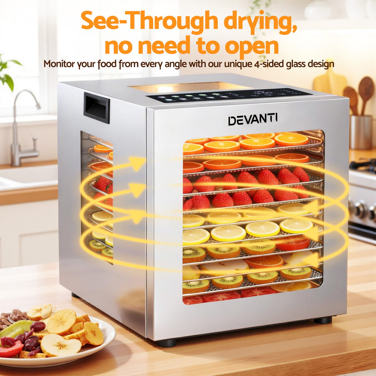 10 Tray Food Dehydrator with Glass Door, 850W