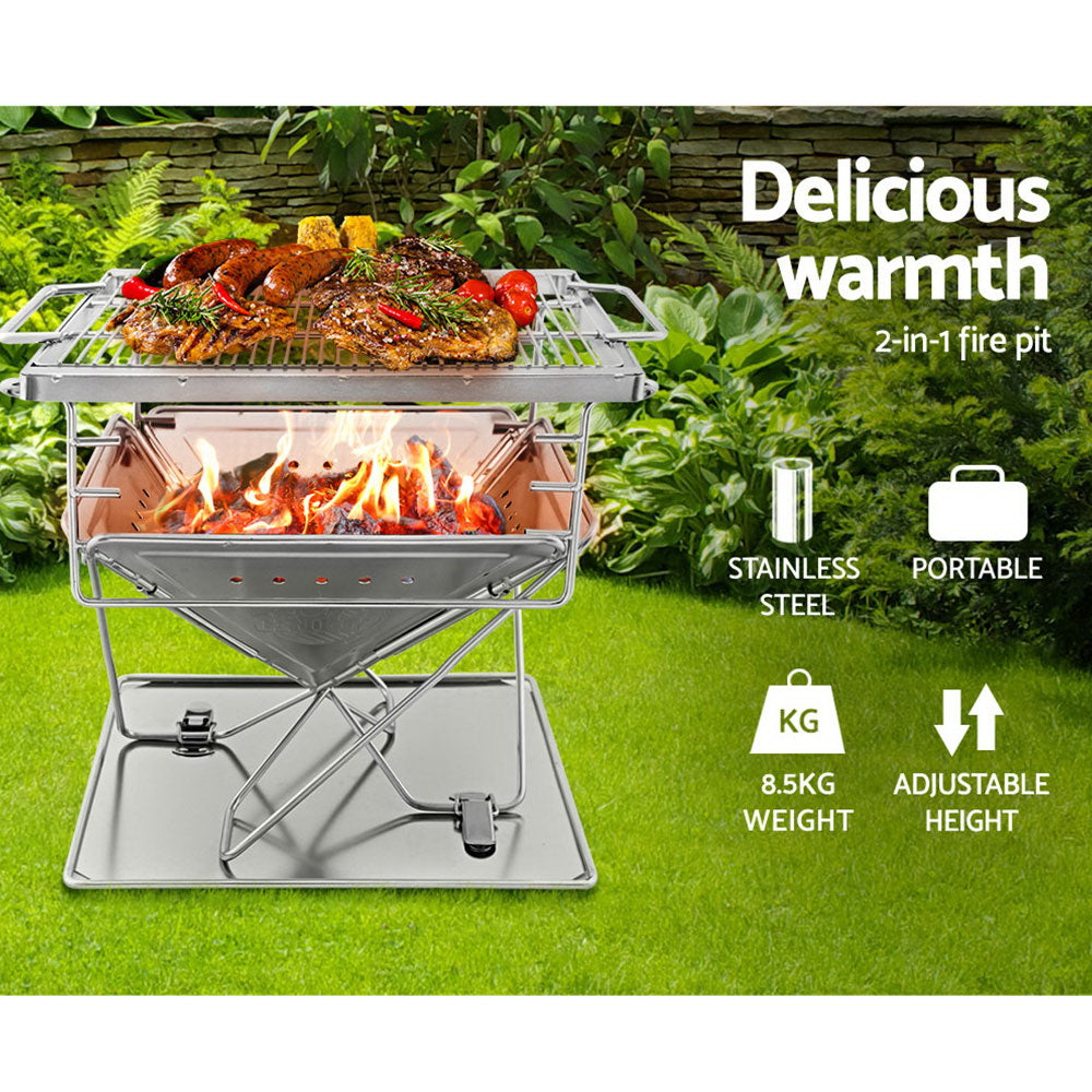 Portable Fire Pit BBQ Grill with Carry Bag (Bridge Style)