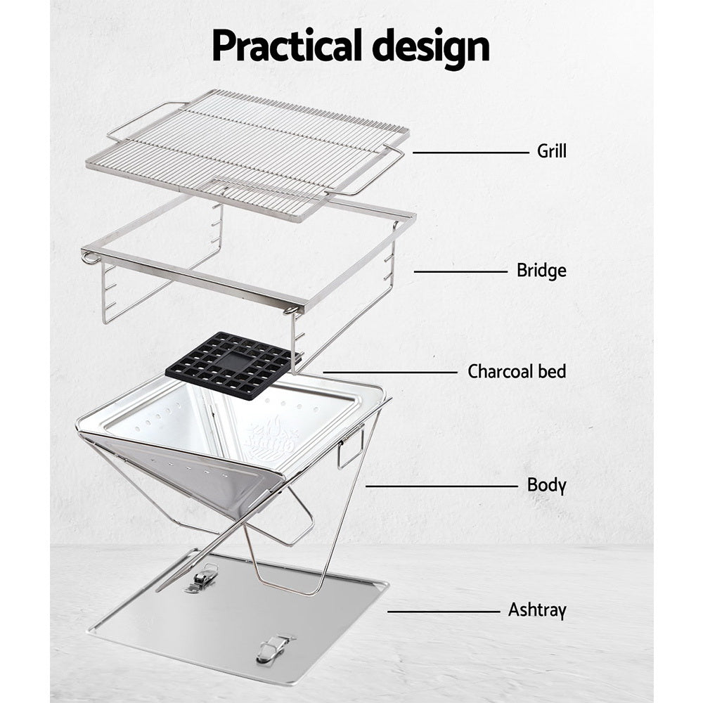 Portable Fire Pit BBQ Grill with Carry Bag (Bridge Style)