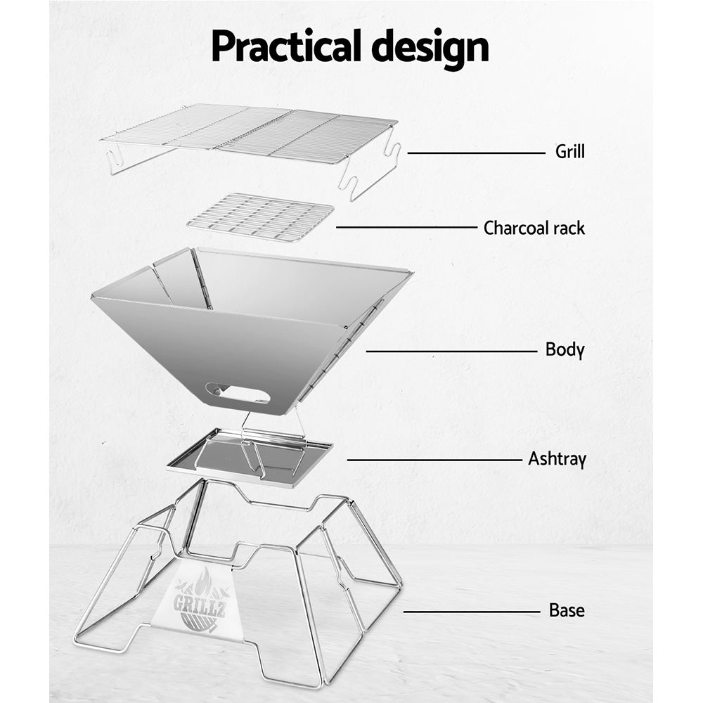 Portable Fire Pit BBQ Grill with Carry Bag (Cube Style)