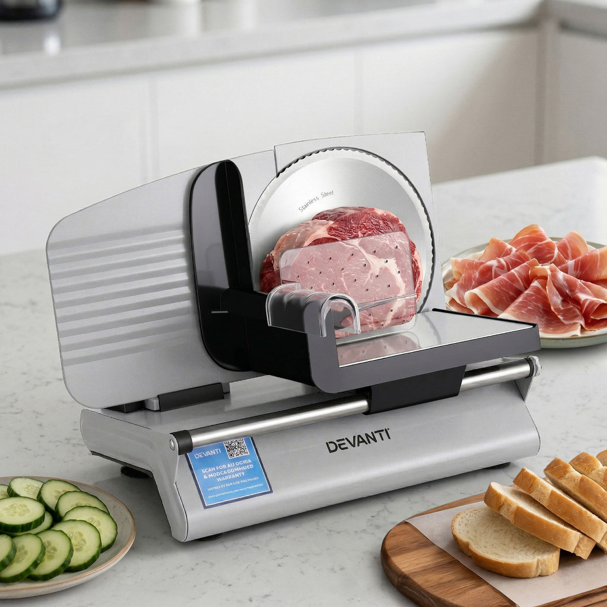 200W Stainless Steel Food Slicer, 0-15mm Adjustable