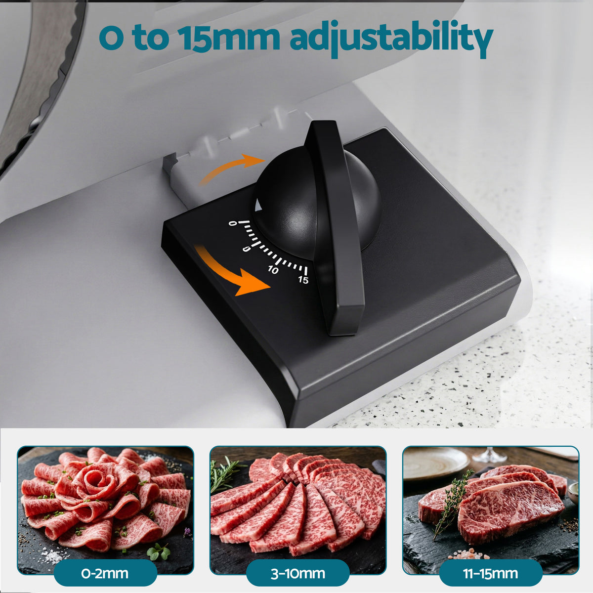 200W Stainless Steel Food Slicer, 0-15mm Adjustable
