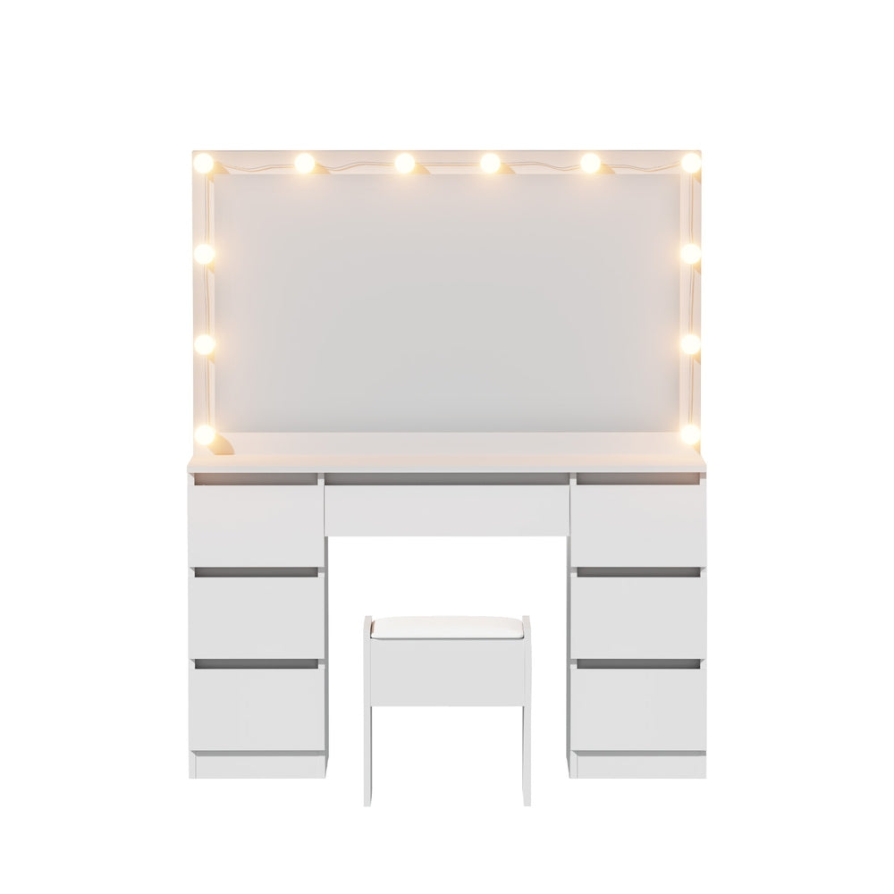 LED Dressing Table Vanity Desk with Stool, Adjustable Colour Light (White)