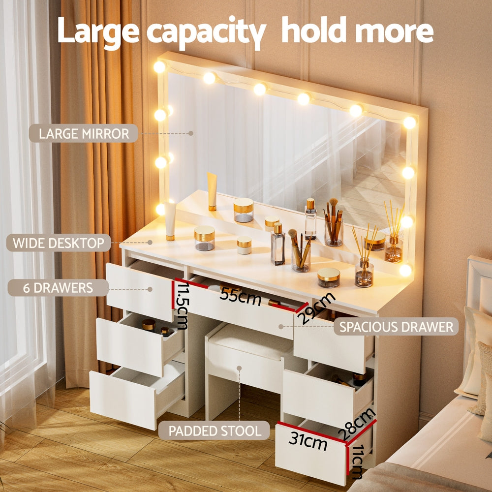 LED Dressing Table Vanity Desk with Stool, Adjustable Colour Light (White)