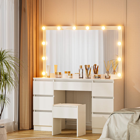 LED Dressing Table Vanity Desk with Stool, Adjustable Colour Light (White)