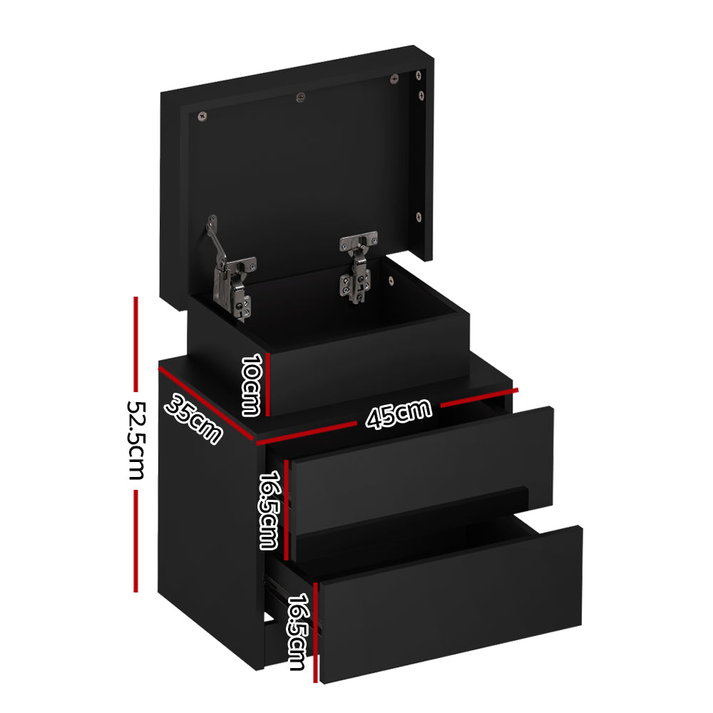 LED Bedside Table with 2 Lift-Up Drawers (Black)