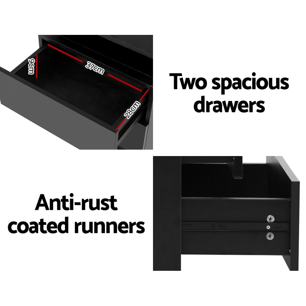 LED Bedside Table with 2 Lift-Up Drawers (Black)