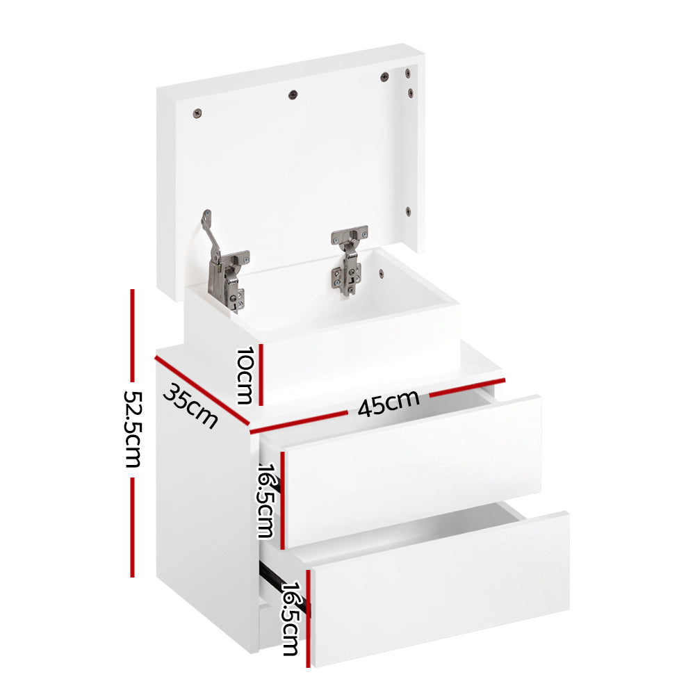 LED Bedside Table with 2 Lift-Up Drawers (White)