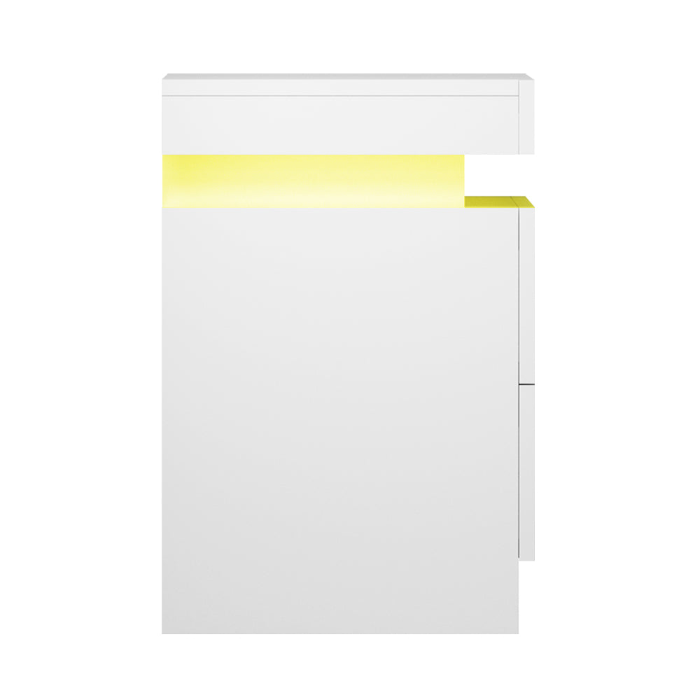 LED Bedside Table with 2 Lift-Up Drawers (White)