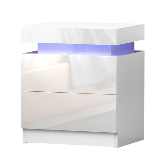 LED Bedside Table with 2 Lift-Up Drawers (White)