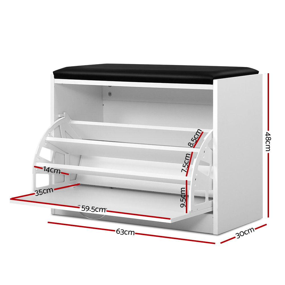 Shoe Rack Storage Bench, 15 Pairs (White)