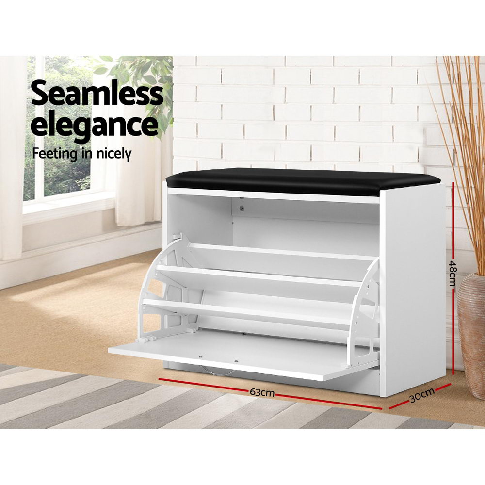 Shoe Rack Storage Bench, 15 Pairs (White)