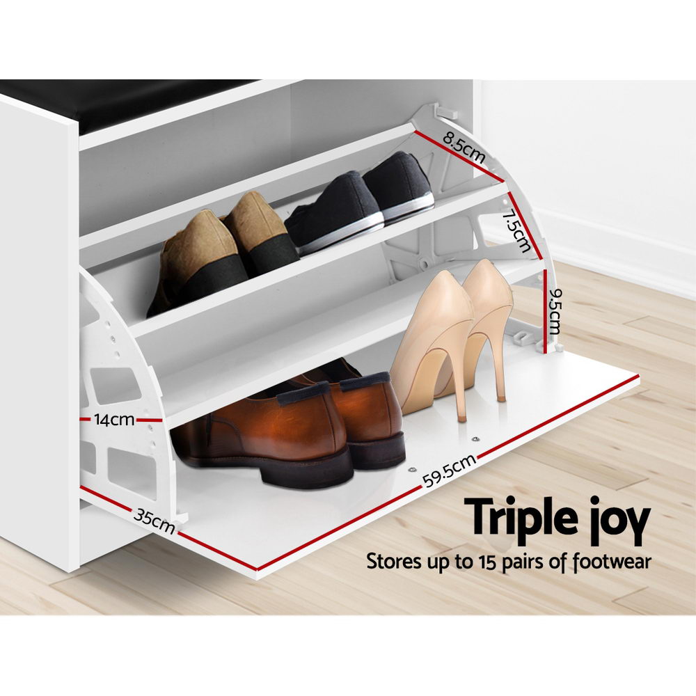 Shoe Rack Storage Bench, 15 Pairs (White)