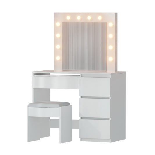 LED Dressing Table Set with Stool, 12 LED Bulbs (White)