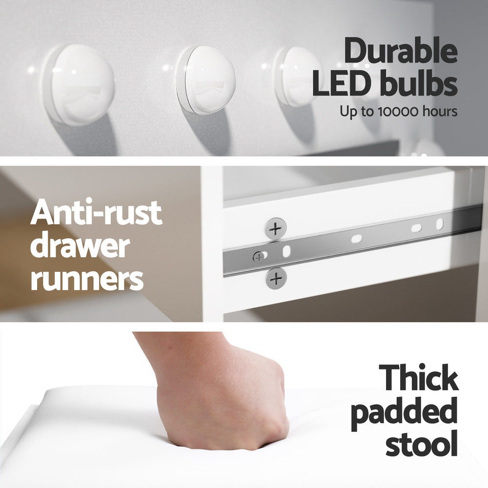 LED Dressing Table Set with Stool, 12 LED Bulbs (White)