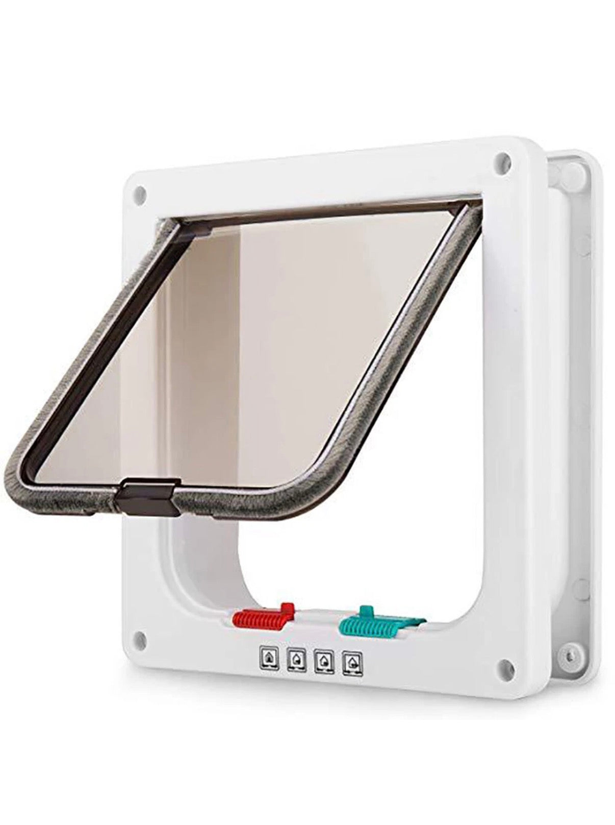 4-Way Safe Lockable Cat Door Pet Dog Brushy Flap Scalable Screen Locking