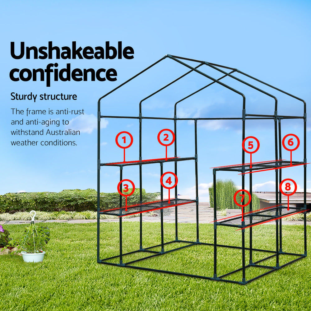 Walk-In Greenhouse Tunnel with 8 Shelves, 1.4 x 1.55 x 2m