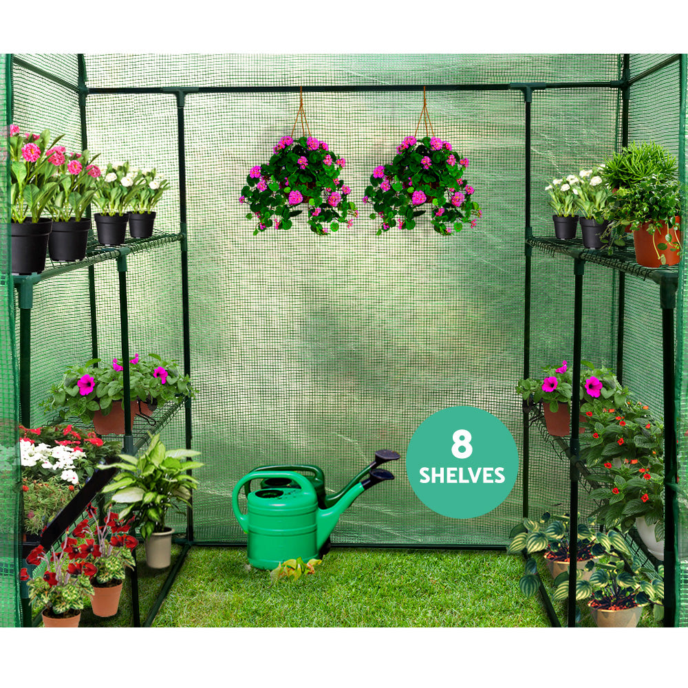 Walk-In Greenhouse Tunnel with 8 Shelves, 1.4 x 1.55 x 2m