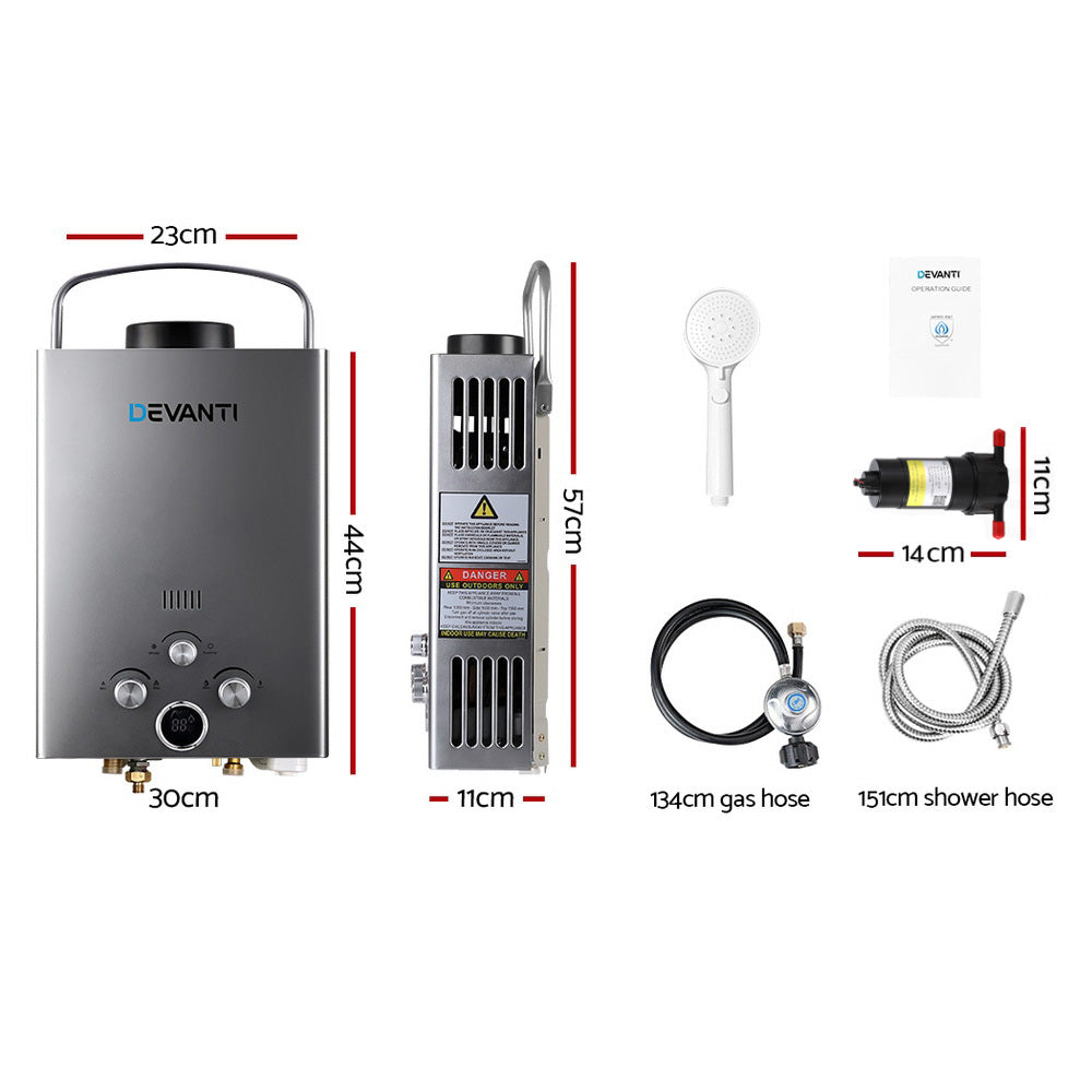 Portable LPG Gas Water Heater with Pump (Grey)