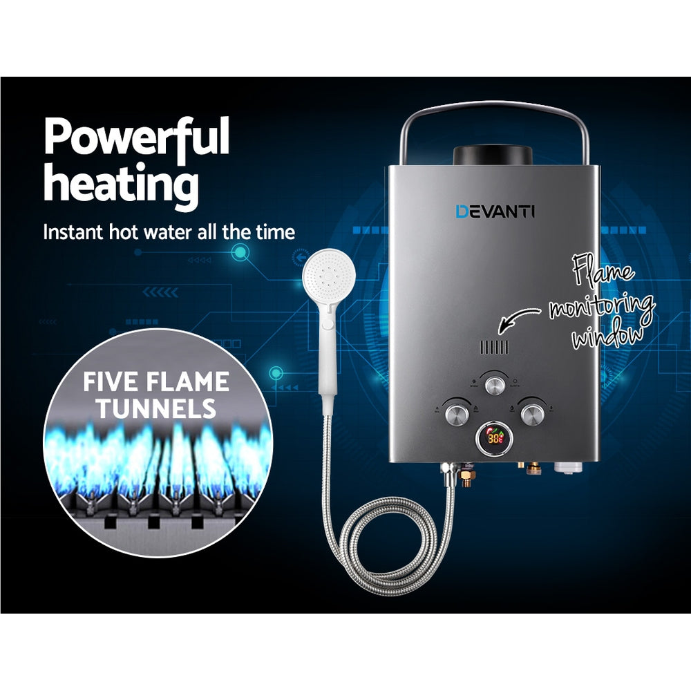 Portable LPG Gas Water Heater with Pump (Grey)