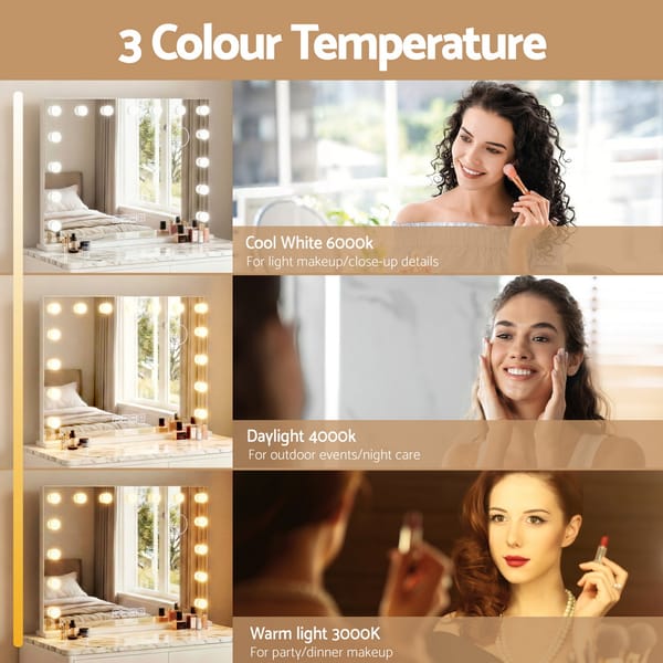 Large Bluetooth Makeup Mirror 80x58cm Vanity Mirror with LED Bulbs Hollywood Style 80cm x 58cm