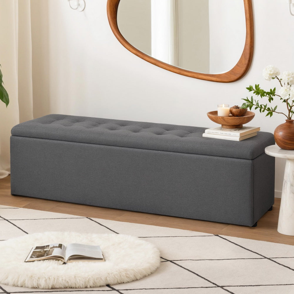 140cm Linen Storage Ottoman Blanket Box (Dark Grey)