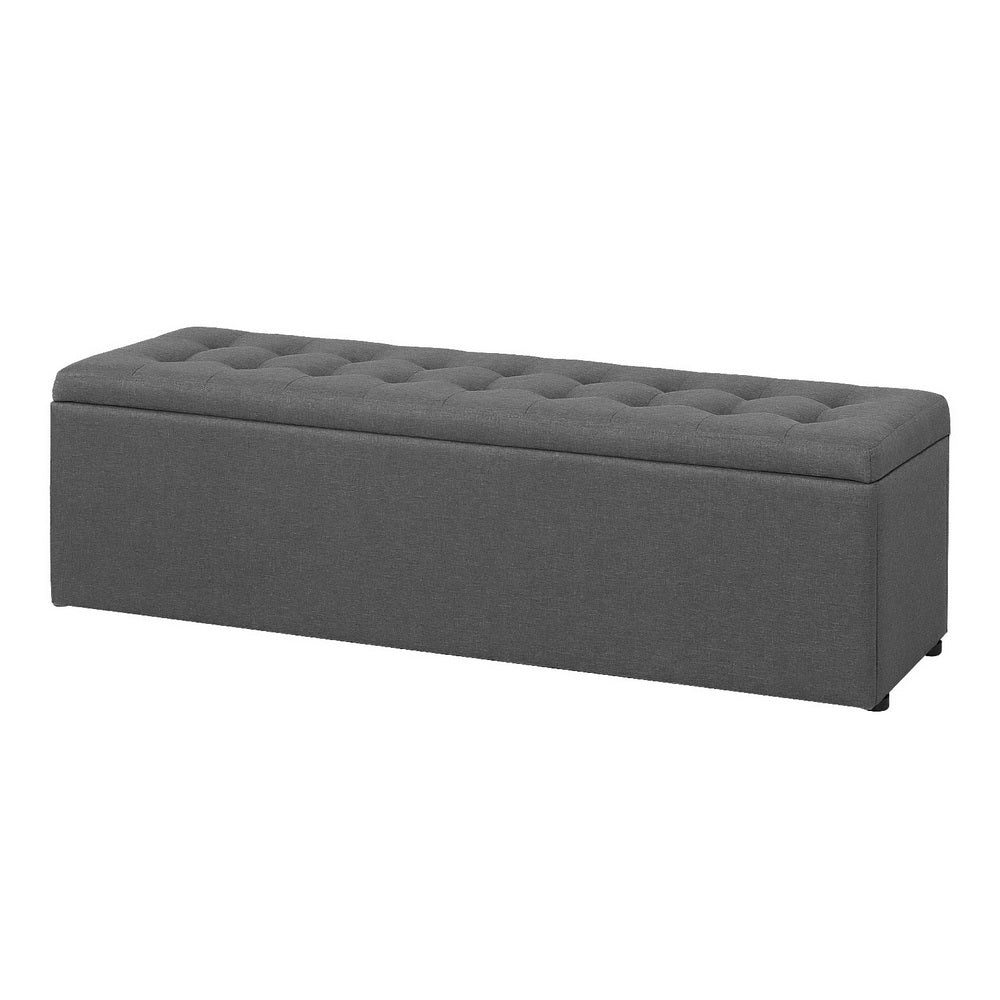 140cm Linen Storage Ottoman Blanket Box (Dark Grey)