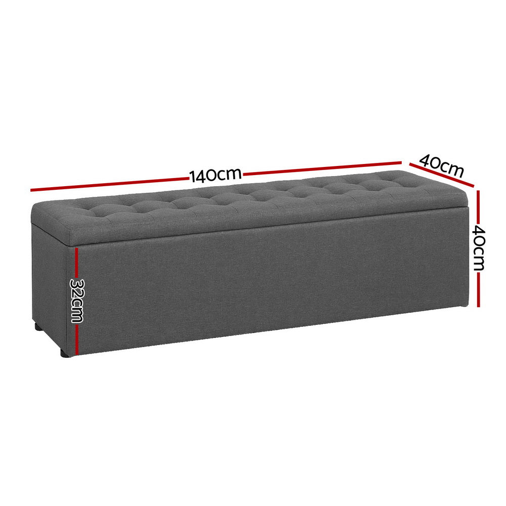 140cm Linen Storage Ottoman Blanket Box (Dark Grey)