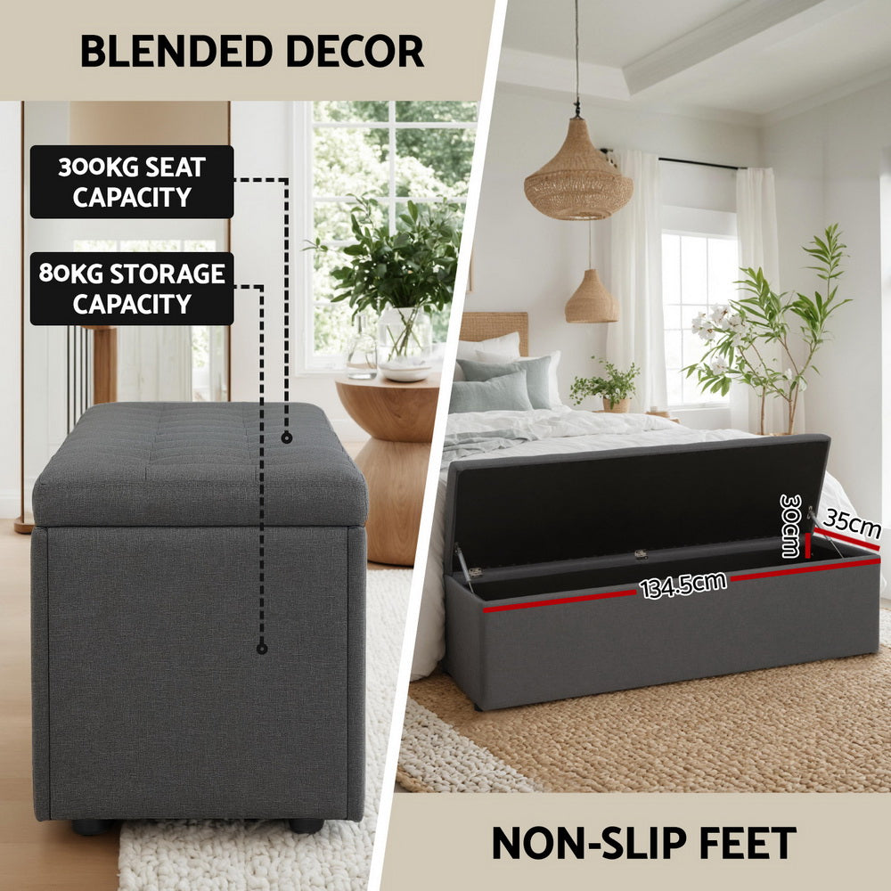 140cm Linen Storage Ottoman Blanket Box (Dark Grey)